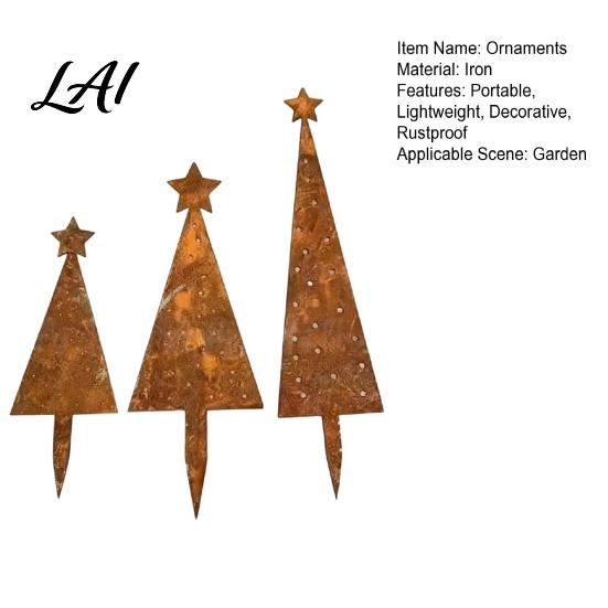 Lightweight Outdoor Decorations 3 Pcs Christmas Tree Metal Ornament Set Star-Topped Yard Decorations Rustproof Smooth Surface Garden Decor