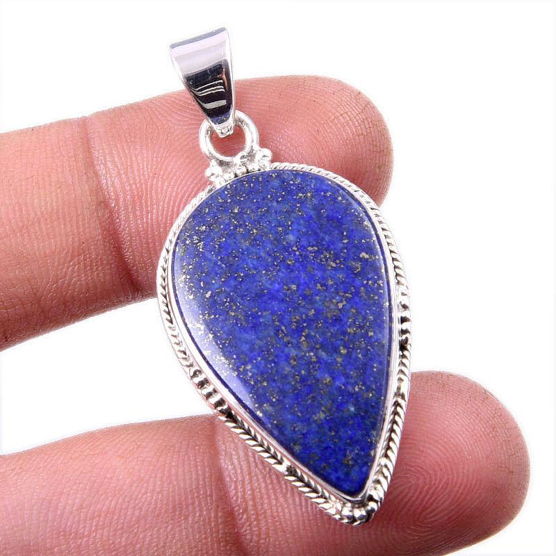 Natural Lapis Lazuli Gemstone 925 Solid Sterling Silver Gift Pendant 1.75" C1W77