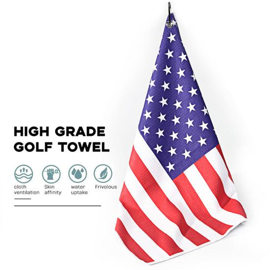 Профессиональное полотенце для гольф-кэдди с карабином, с рисунком национального флага, полотенце из суперволокна, многофункциональное, для мяча для гольфа, паттера, многоразовое, для головки клюшки для гольфа