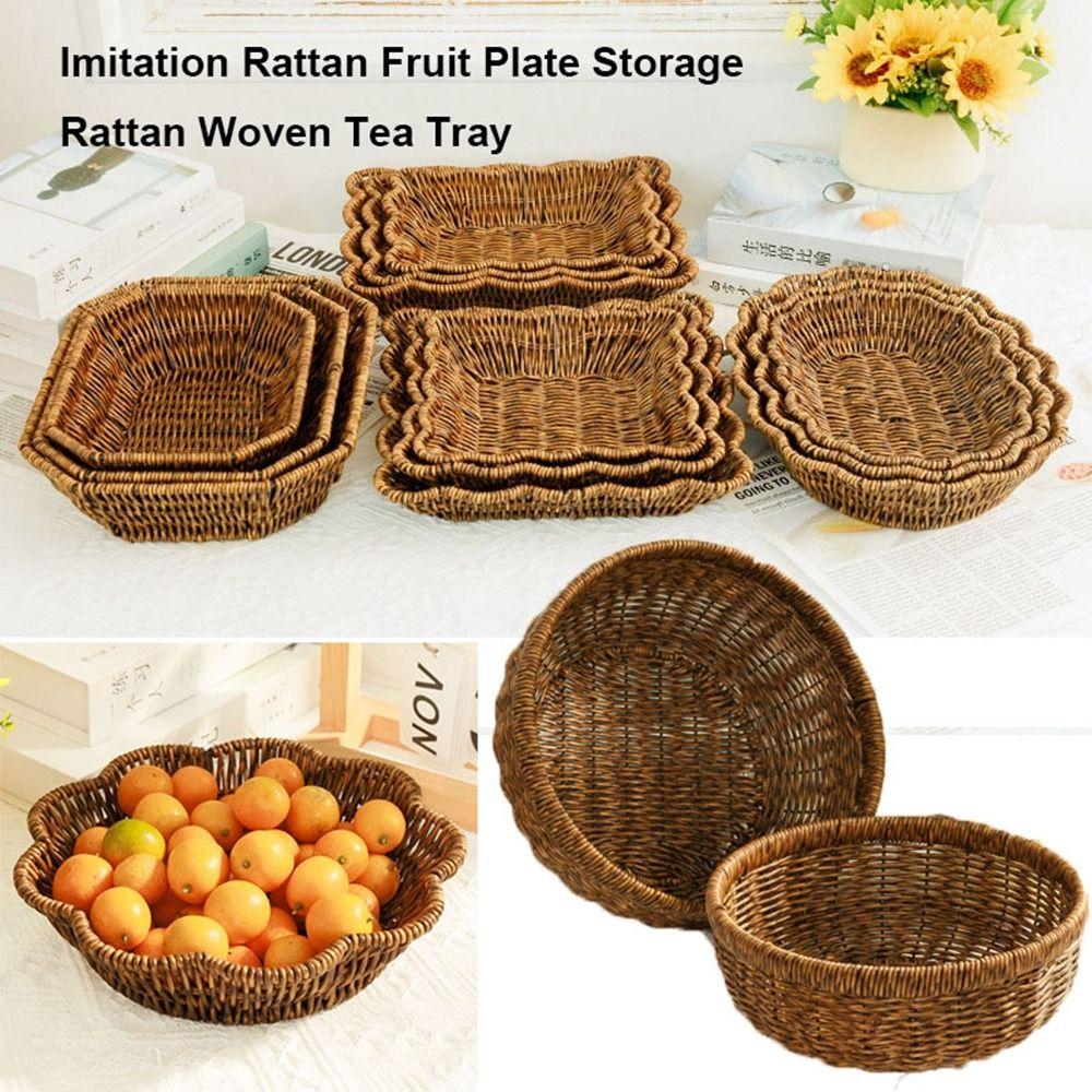 Многостилевая имитация ротанговой фруктовой тарелки, ретро плетеная ручная корзина для хранения, ротанговая плетеная чайная подставка, корзины для пикника, закусок, мелочей