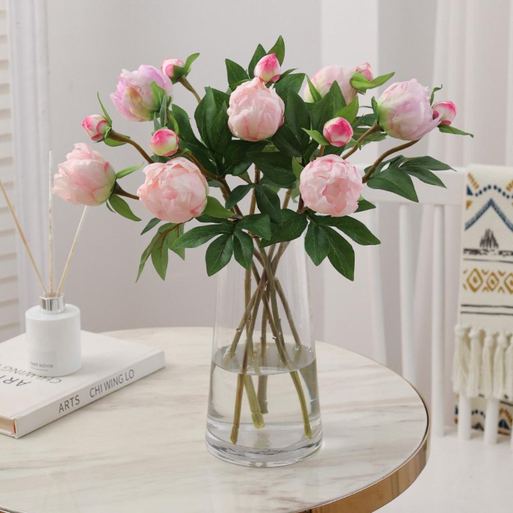 2 Head Artificial Peony Flowers European-Style Fake Peony Bouquet for Home Wedding Decor