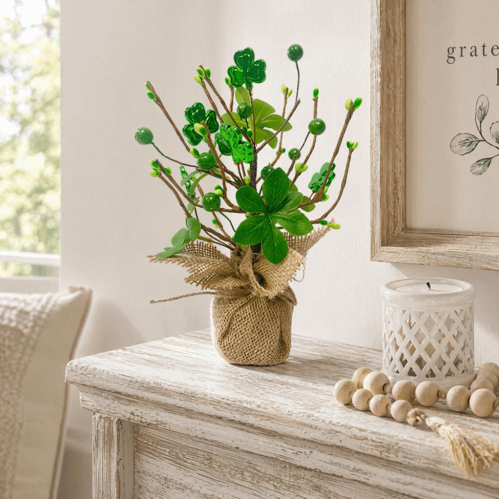 8.66in Mini Fabric Clover Tree Home Table Decor Party Table Center Decorative Prop