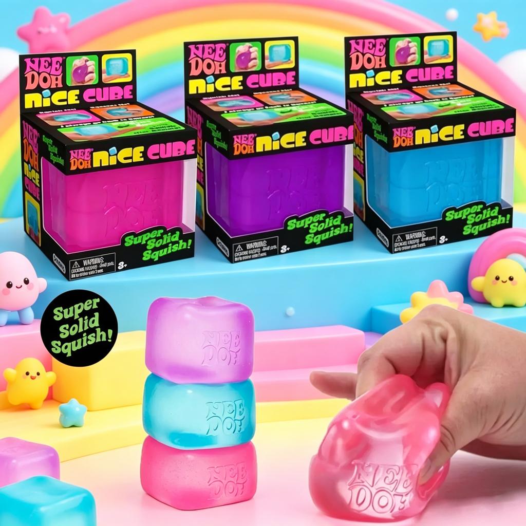 Игрушка-антистресс Schylling Nee Doh Nice Cube Super Squeeze, Сенсорный фиджет-куб, Прозрачно-красный, Сжимаемый куб для снятия стресса и тревоги