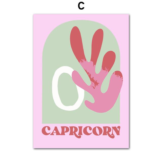 Рамка из цельного дерева Рак Лев Знак зодиака Звезда Лист Бохо Ретро Стена Искусства Холст Картины Скандинавские Современные Плакаты Печатает Фотографии Спальня Домашний Декор