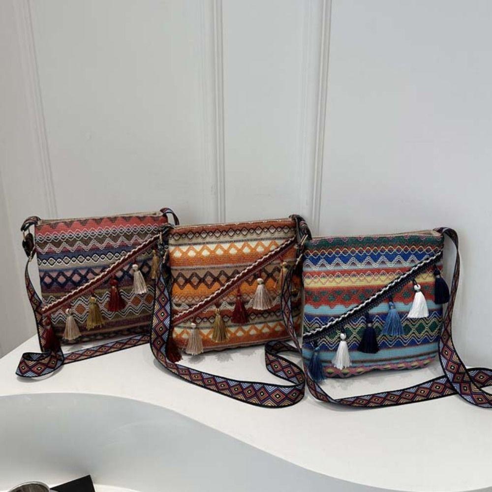 Woven Fringe Shoulder Bag Large Capacity Bohemian Phone Bag Ethnic Style Crossbody Bags  Women