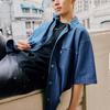 Levis SS25 Повседневная Удобная Однотонная Джинсовая Рубашка с Коротким Рукавом Мужские рубашки Синий 004HN-0000