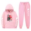Мужской оверсайз комплект из худи и брюк Streetwear с мультяшным принтом, свободный крой, утепленный флисом, повседневный спортивный костюм