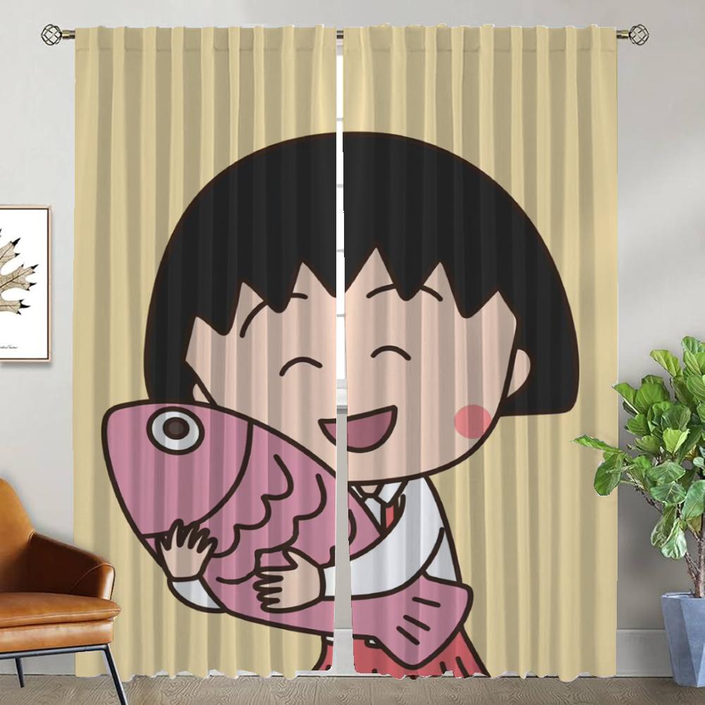 Chibi Maruko-chan Tulle for Bedroom Blackout Curtain for Room 2 Panel Kitchen Curtains Home Interior Curtains Shades Partition