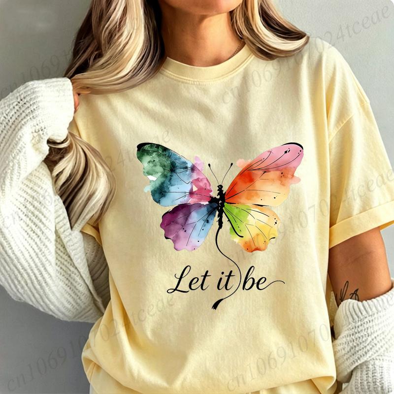 Футболка High Street Let It Be с принтом радужной бабочки Модная футболка Женская футболка с акварельной бабочкой Летние брендовые топы