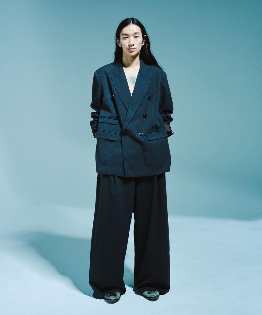 Camphorwood Double-Breasted Striped Tailored Jacket_Charcoal Grey