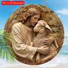 1pc 2d Flat Round Wooden Jesus and Sheep Wreath Sign - 20cm Classic Wall Hanging Decor, Festive Christmas Gift, Multi-Purpose Home & Room Decor, No
