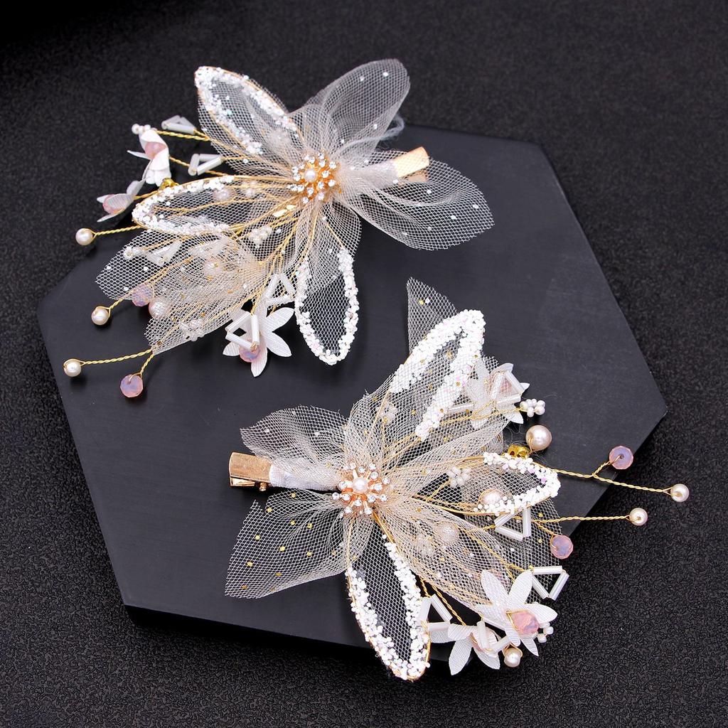 Korean Bride Wedding Hair Accessories Golden Mesh Barrettes 2-Piece Side Clip Bridesmaid Girl Dress Head