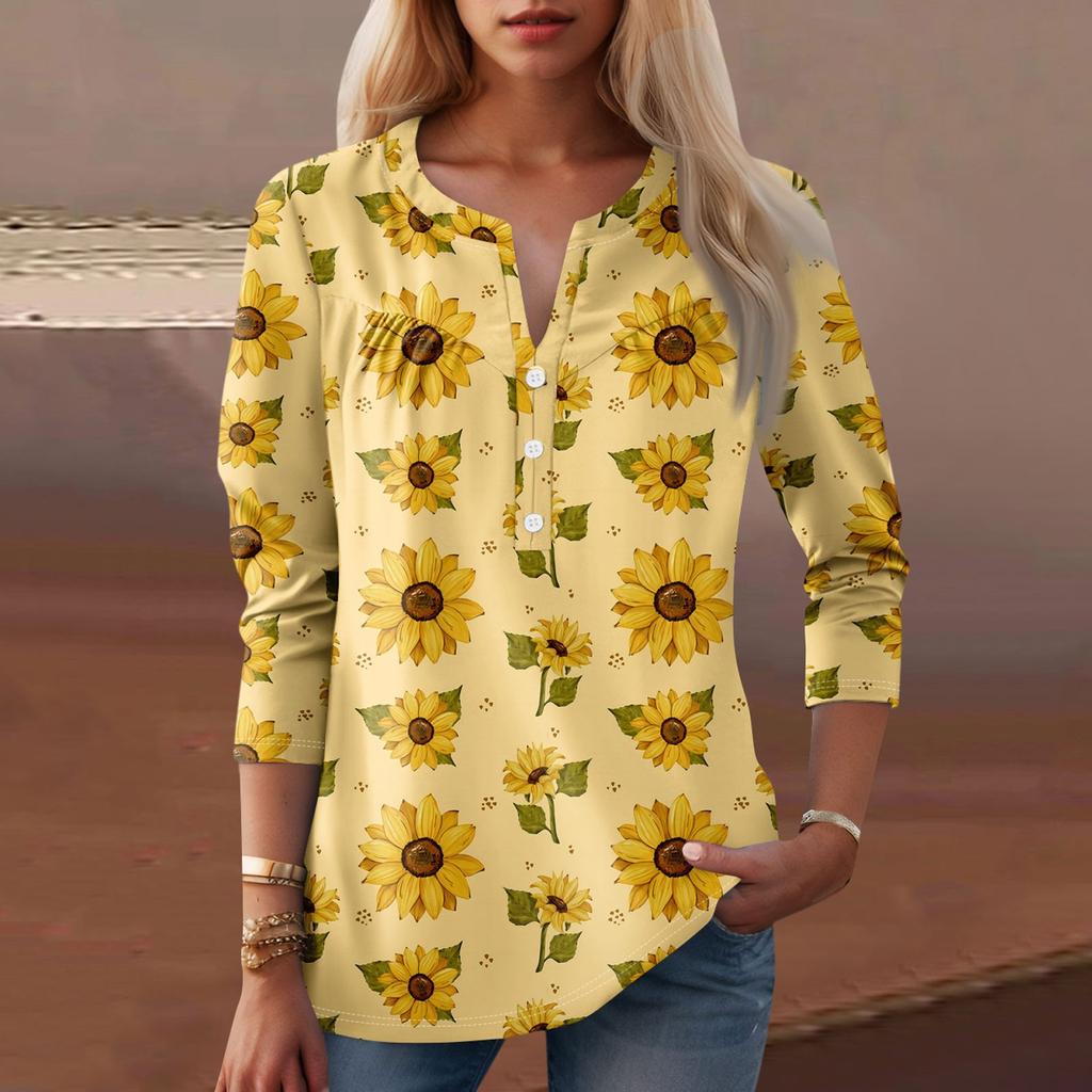 Women's Fashion Casual Long Sleeve Round Neck Floral Print Top