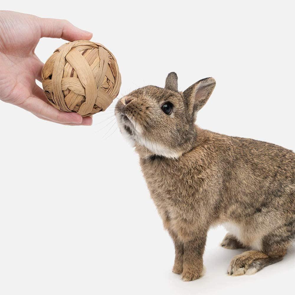 Farms Select 4pcs Pack Small Animal Activity Toy Hand Woven Grass Ball Chew Toy for Rabbits Cats Hamsters Gerbils