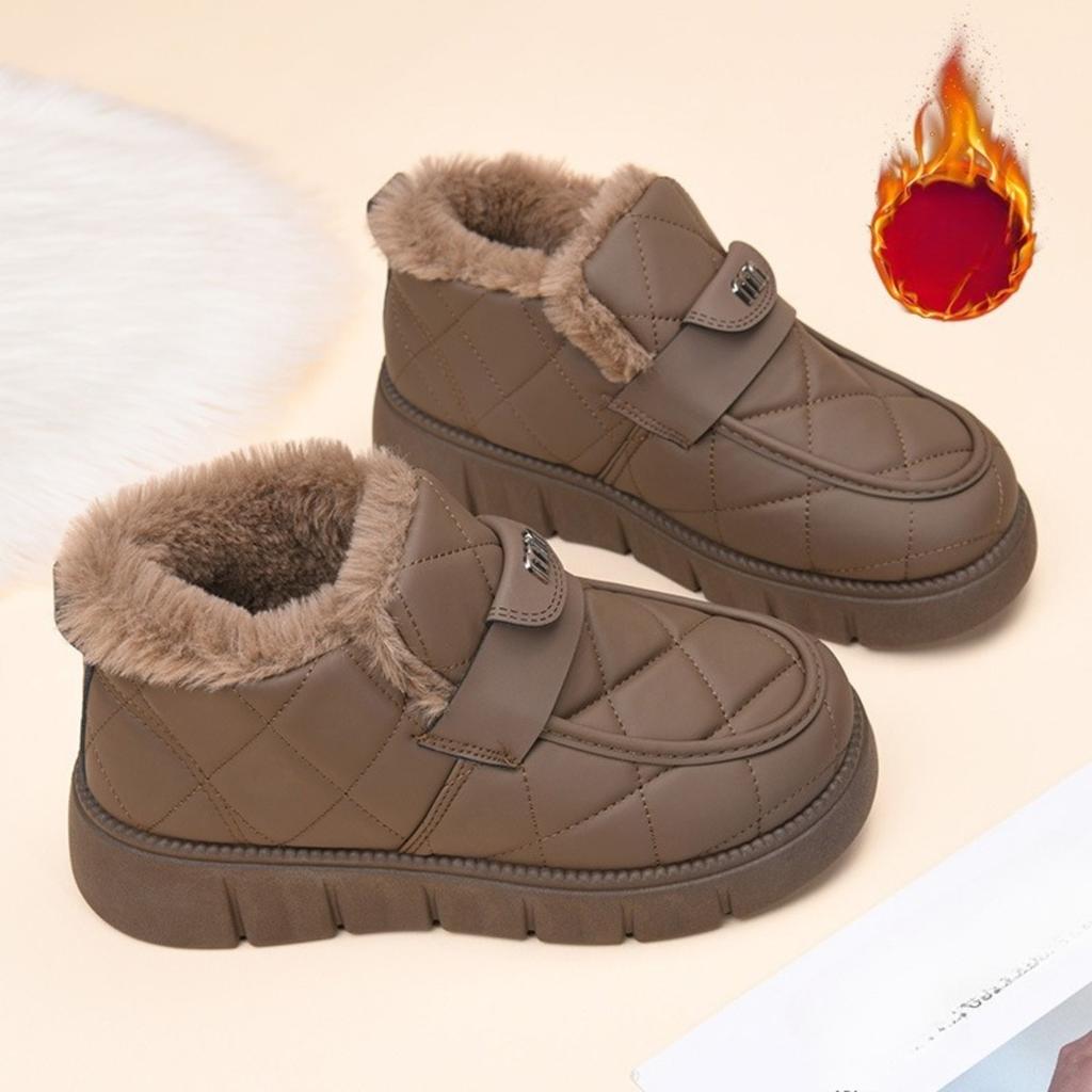 Winter Fleece Wool Fashionable Cotton Shoes, Comfortable Thick Soled Snow Boots for Women, Autumn Warm and Cold Resistant Cotton Boots