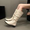 New Style Spring and Autumn Thick Heel Fold Pile Long Knight Boots Pointed Low Heel Casual Elegant Temperament Sleeve Slim Boots