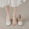 Family Season High Heels Women 'S Mary Shoes  New Spring And Summer Bow Thick Shallow Mouth Single