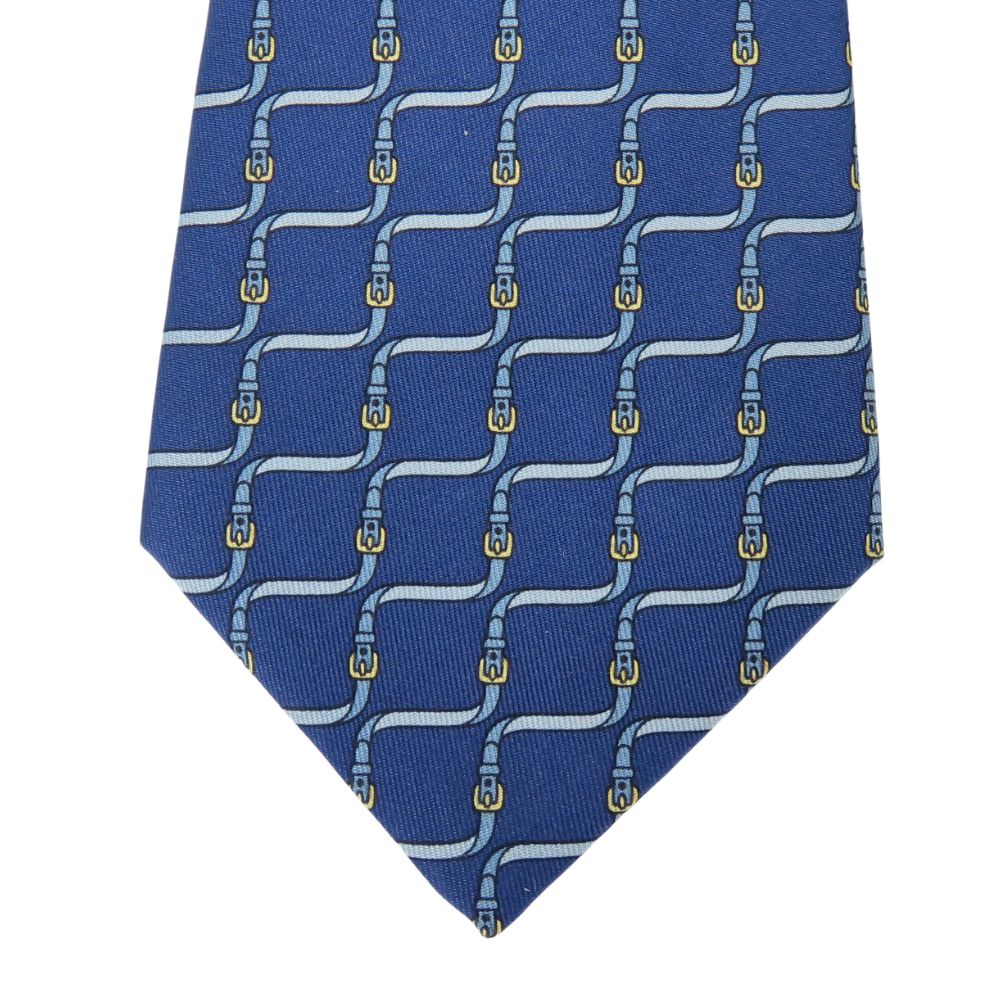 Used HERMES tie Belt Pattern silk Blue Gentleman