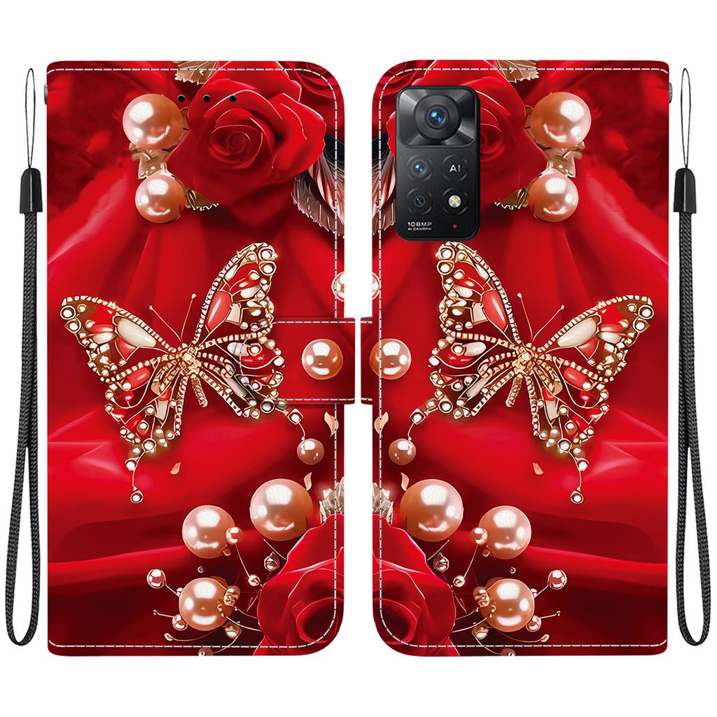 Чехол-книжка из искусственной кожи ручной работы для Redmi Note 12 Pro 4G/ Redmi Note 11 Pro (4G 5G) Противоскользящий ударопрочный чехол с ремешком на запястье и дизайнами в виде сердец/роз и кошек