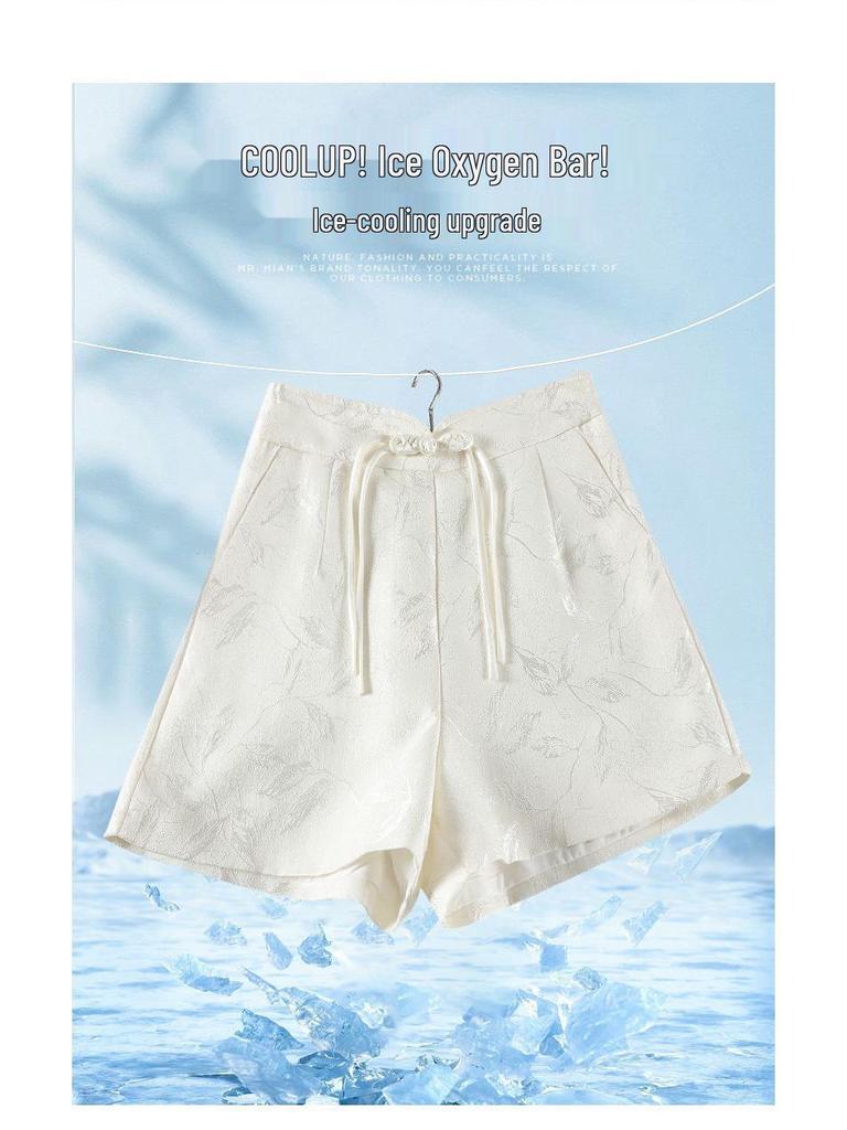 Women's Summer High-Waist Frog Button Ice Silk A-Line Shorts