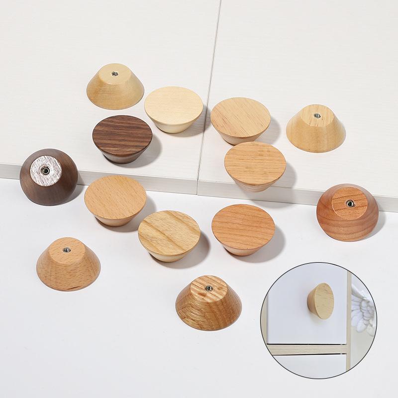Round Wooden Handle Pulls Solid Wood Cabinet Drawer Knobs Single Hole Furniture Handle With Screw Wardrobe Home Decoration