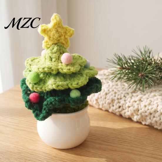 Handcrafted Holiday Desktop Ornaments Hand Crochet Potted Christmas Tree, Creative Knitted Plant, Mini Santa Claus Plant Decor Cute Home Decorations,