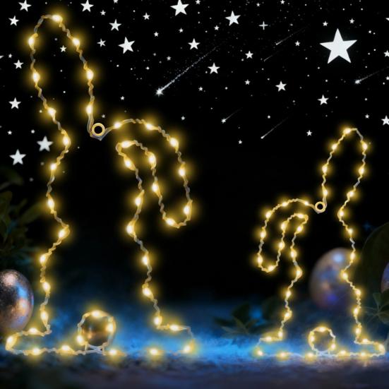 LED Window Light Easter Hanging Lamp with 8 Dynamic Modes Remote Control Timer Battery Operated Waterproof Metal Easter Bunny String Lights for Indoor