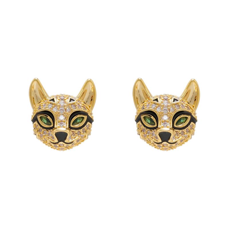 Full Diamond Zircon Fox Stud Earrings Gold High-End Light Luxury Earrings Cute Design Earrings Women