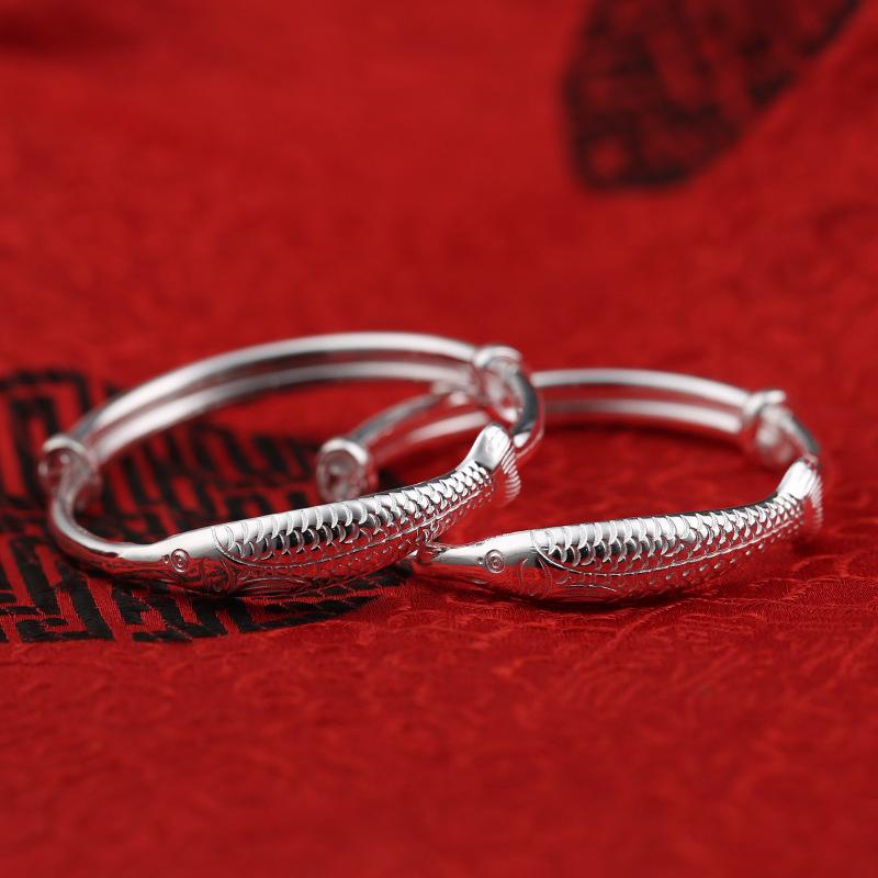 Pure Silver S999 Year Old Surplus Baby Bracelet, Children's Long Life and Wealth, Koi Carp