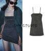 Summer New Arrival Women Clothes Sexy Style Metal Color Line Trim Straight Collar Sleeveless Short Sling Dress 1067220