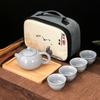 Travel Tea Set Retro Outdoor Portable Kung Fu Ceramics One Pot Four Cups with Tea Tray Company Gifts Cheap