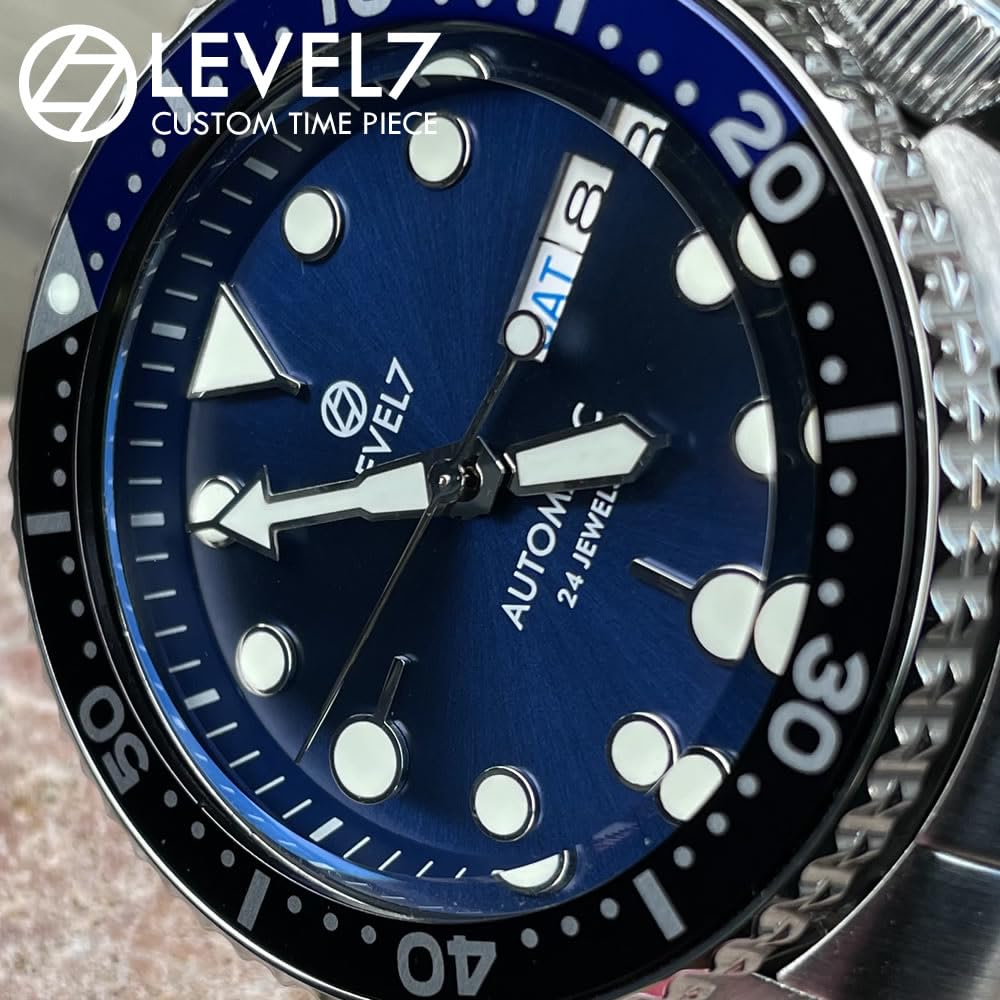 Handmade Japanese Watch 10 ATM Water Resistant Blue Sapphire Crystal NH36 Automatic Movement Watch LEVEL7 x Black Bezel Non-Reflective Diver's Men's