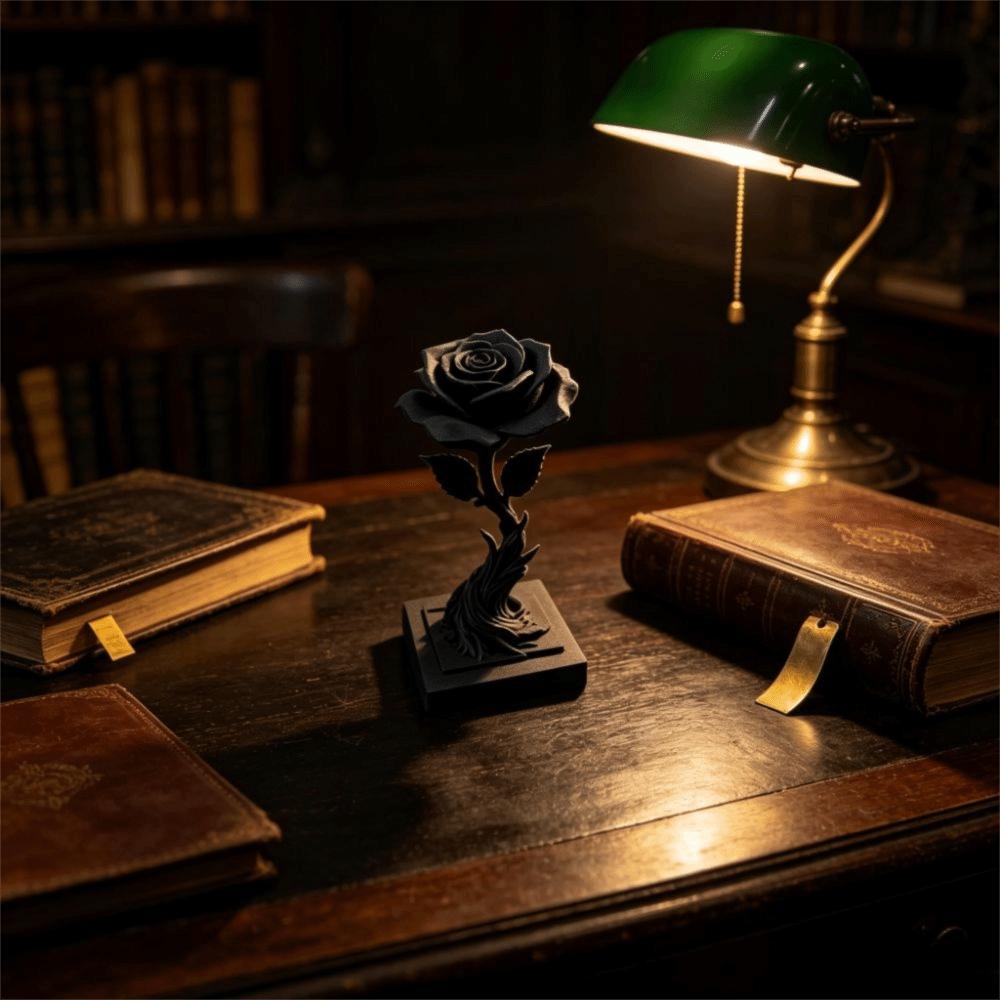 Gothic Black 3D Printed Rose Figure 3D Printed Rose Statue Black Rose Ornament Holiday Party Decor