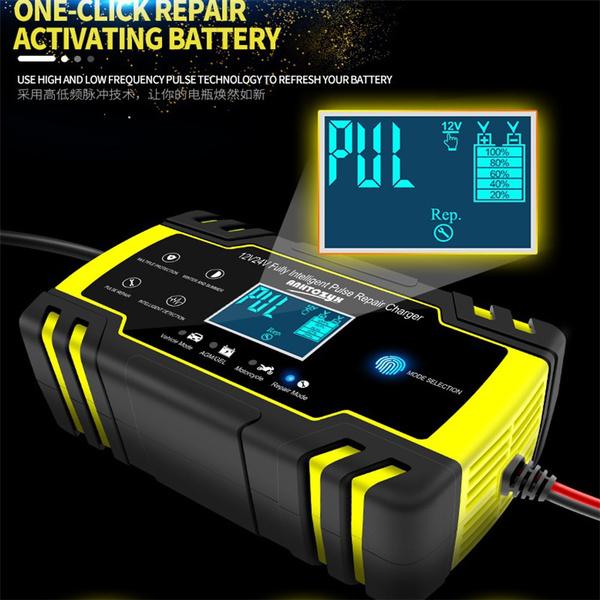 Модернизированное импульсное зарядное устройство 12V8A/24V4A с ЖК-дисплеем. Зарядное устройство для мотоциклетного и автомобильного аккумулятора. AGM GEL WET. Зарядное устройство для свинцово-кислотных аккумуляторов 100–240 В.