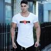Muscleguys Мужская Повседневная Необычная Спортивная Одежда Летняя Хлопковая Футболка с V-образным вырезом и коротким рукавом для Тренировок Зала Бодибилдинга Фитнеса Приталенная Футболка