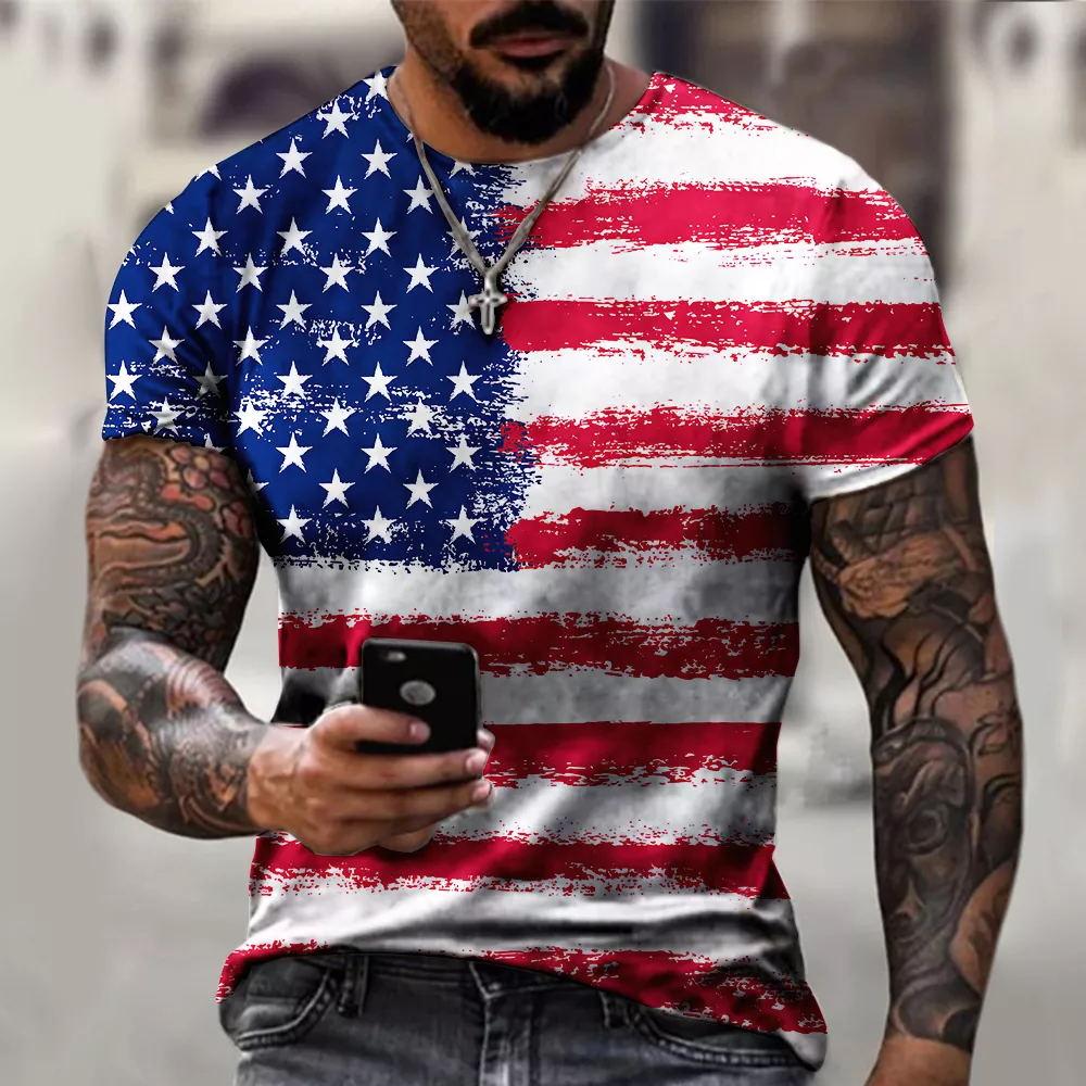 Summer Men T Shirts American Flag 3D Printed Harajuku Round Neck Tee Shirt Casual Short Sleeve Tops Streetwear Fashion Clothing