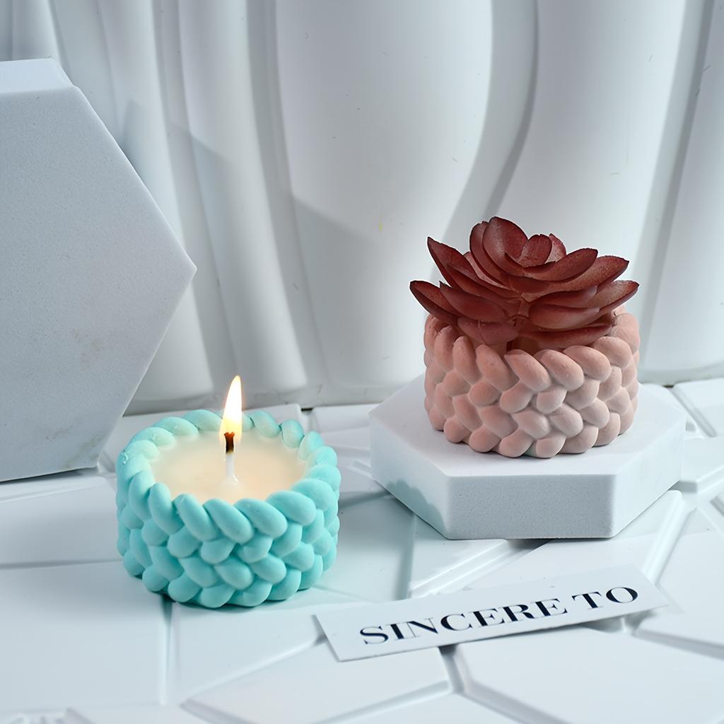 Silicone Resin Casting Molds, Round Cylinder Rope Design, DIY Crafts Candle Container, Plaster Resin Jewelry Holder, Handmade Storage Box Mold
