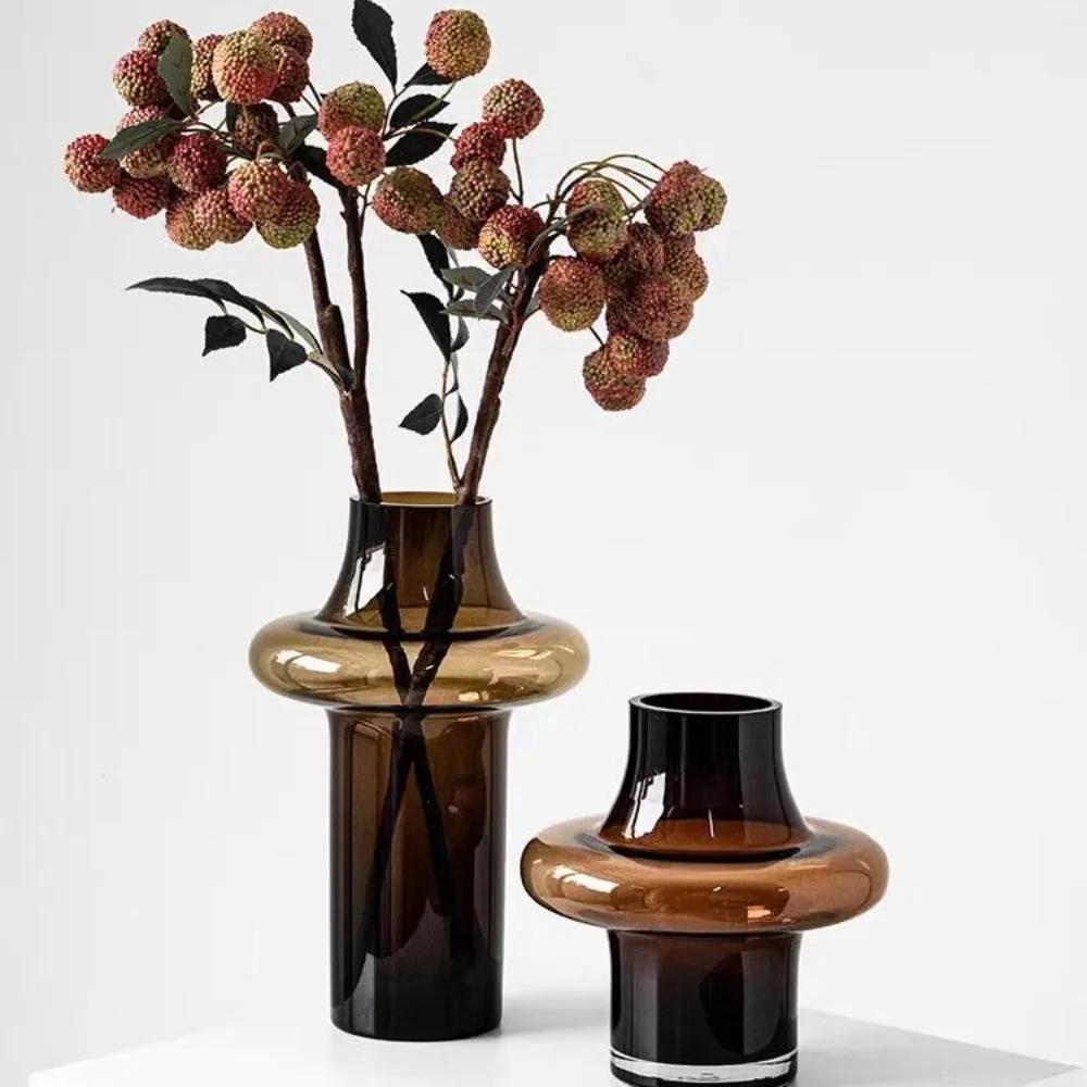 Янтарная Ваза для Цветов Художественная Стеклянная Ваза Настольное Украшение Устройство для Композиций из Живых и Сухих Цветов Декор для Дома