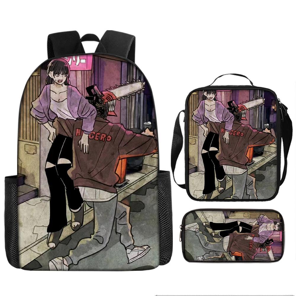 Chainsaw Man Anime Peripheral Backpack Set, Lightweight Large‑Capacity School Bag With Pencil Pouch, Casual Anime Daypack For Middle School Boys Girls