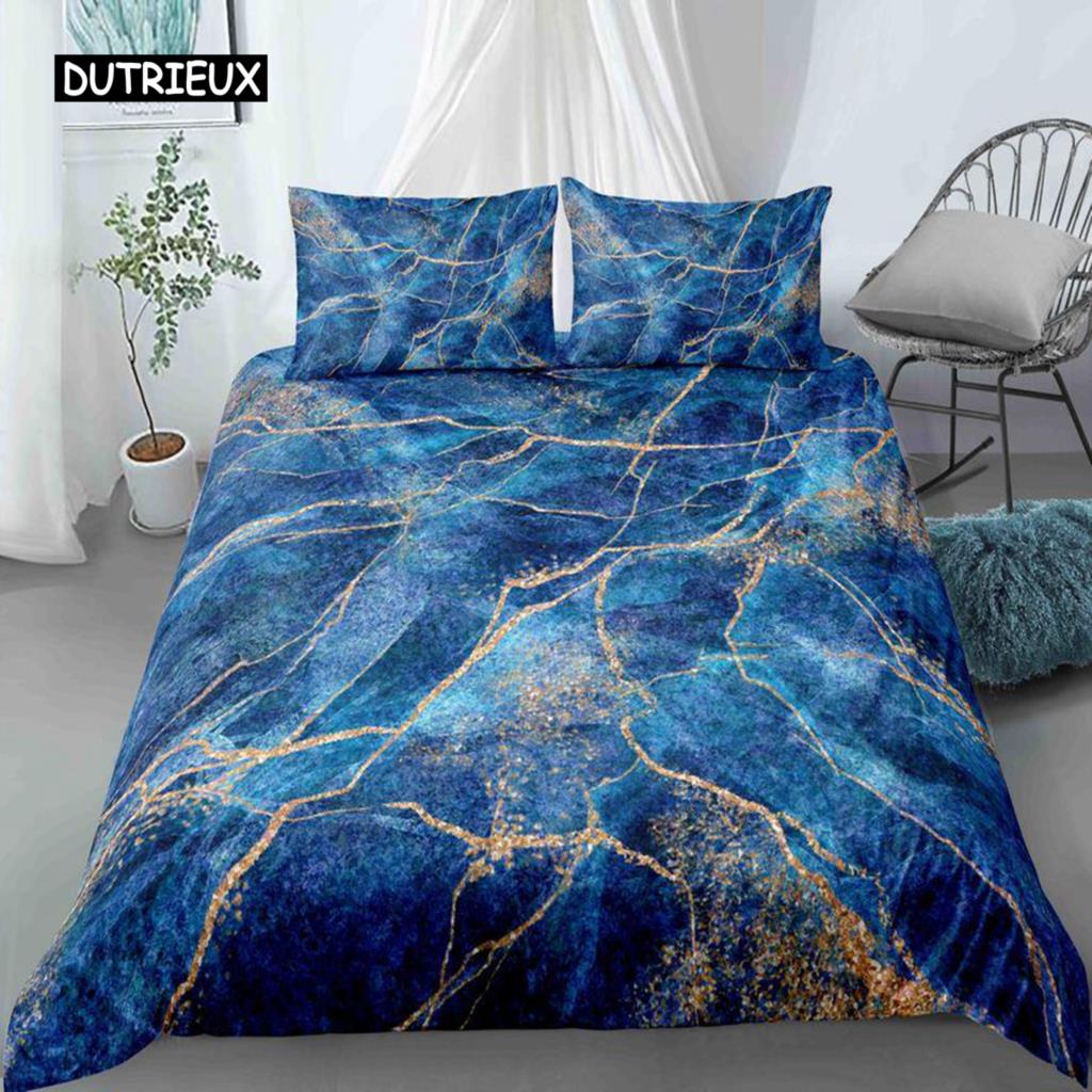 Пододеяльник Chic Marble Duvet Cover Microfiber Mint Gold Glitter Turquoise Комплект постельного белья Abstract Aqua Blue Quilt Cover Single Twin Full Size