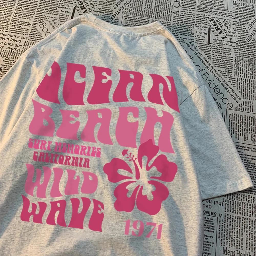 Ocean Beach Chase Sunset 1971 Loose Men Clothes Pattern O-Neck Clothing Pattern Loose Tops Simplicity Crewneck Couple T Shirts