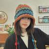 Dark Blue & Light Blue Ethnic Style Rainbow Knit Wool Hat for Autumn/Winter Travel Photography