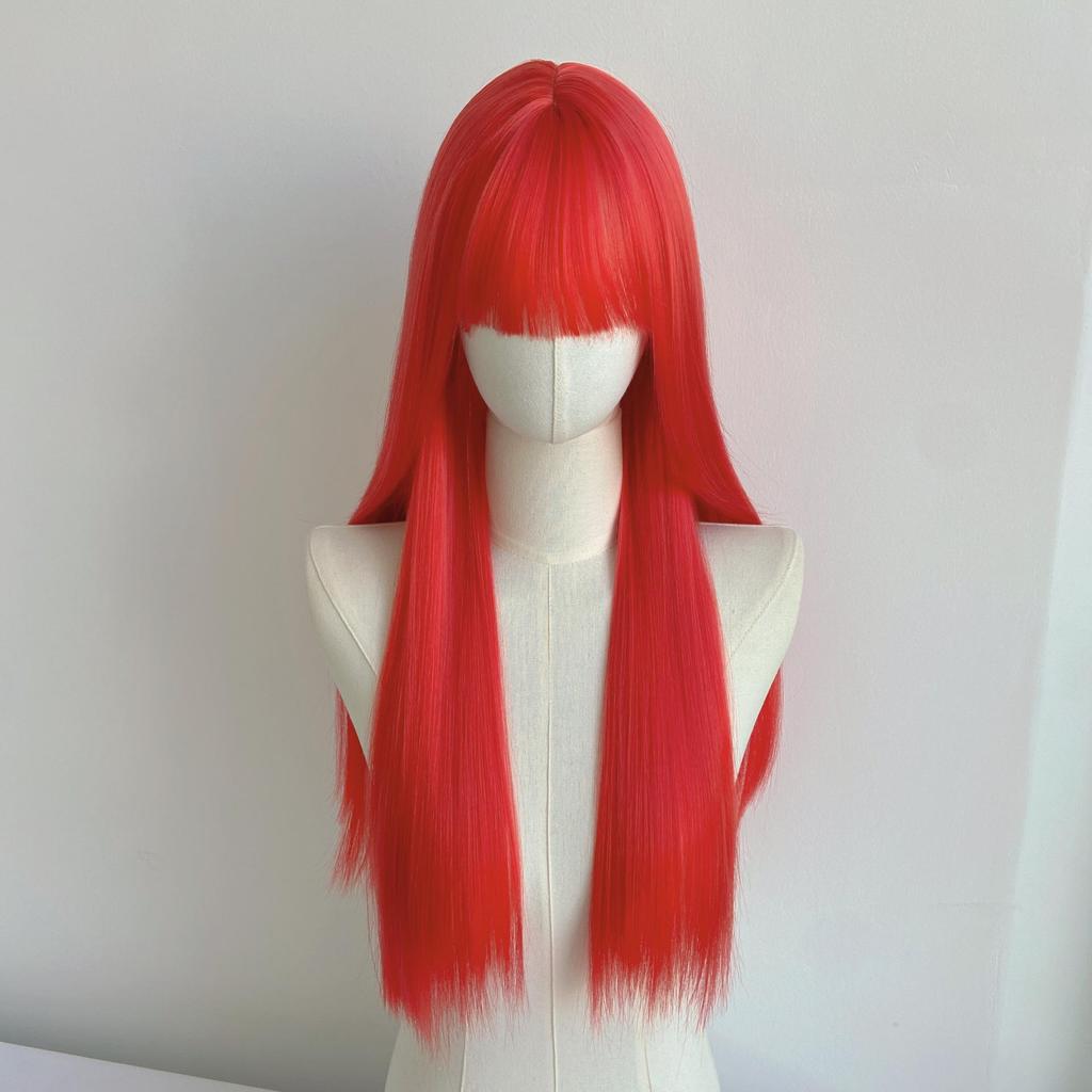 Waist-Length Straight Red Cartoon Bangs Wig for Women