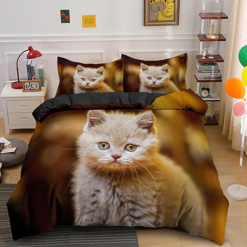 3D Cat Duvet Cover Set Twin Queen King Size Cute Animal Luxury Polyester Bedding Set For Kids Girls Adults Gift With PillowCase