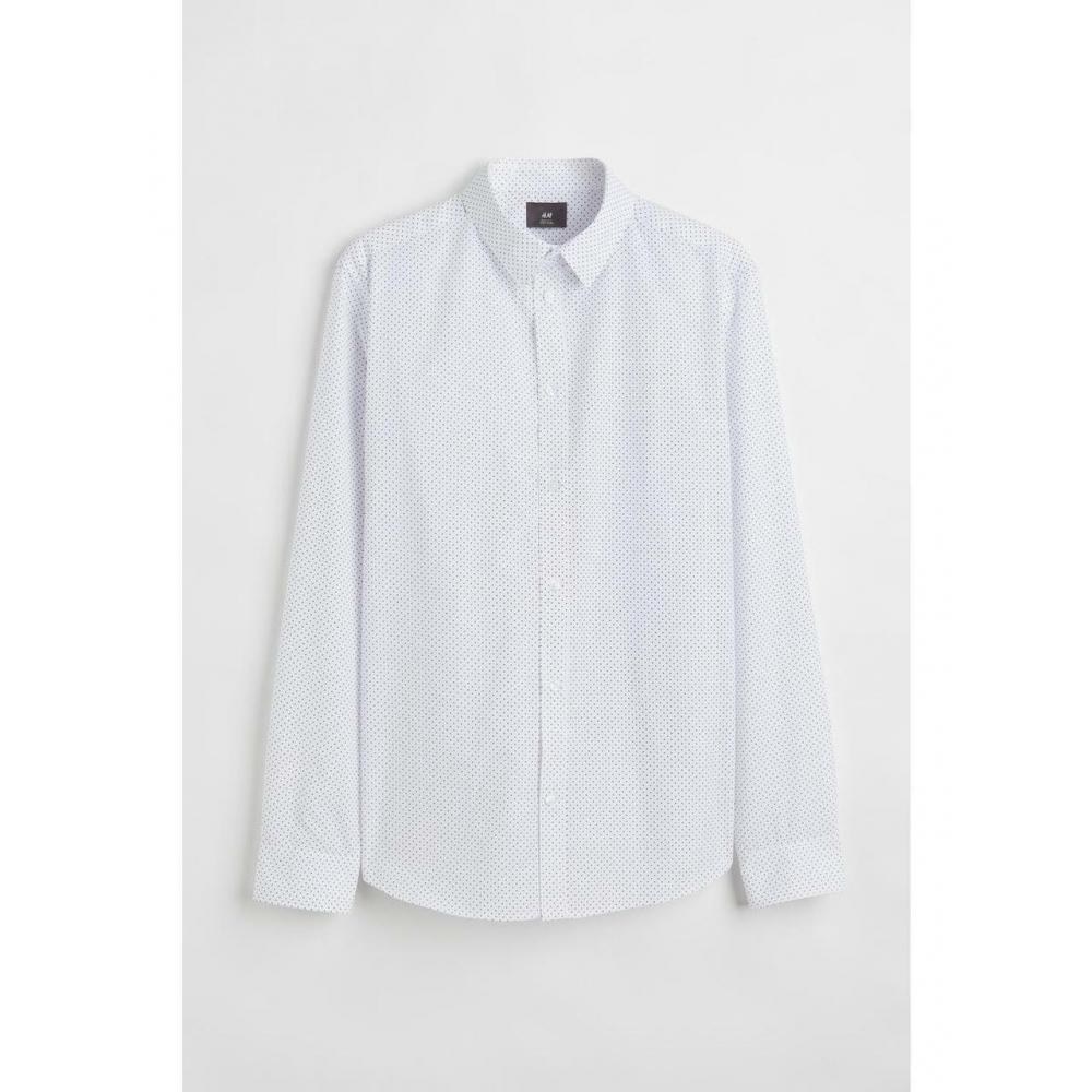 H M Easy Care sliM Fit sHirt wHite Black Dot 0976709002