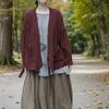 Vintage Chinese Style Long Sleeves Coat Woman Autumn Solid Color Loose V-Neck Coat