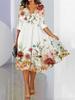 Women Spring Summer Flower Pattern Print V-Neck High Waist Casual Dresses