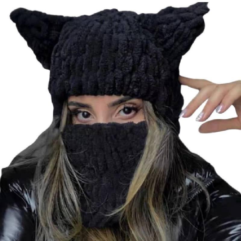 Trendy Oversized Cat Ear Knitted Cap For Adults Soft And Warm Handmade Winter Hat