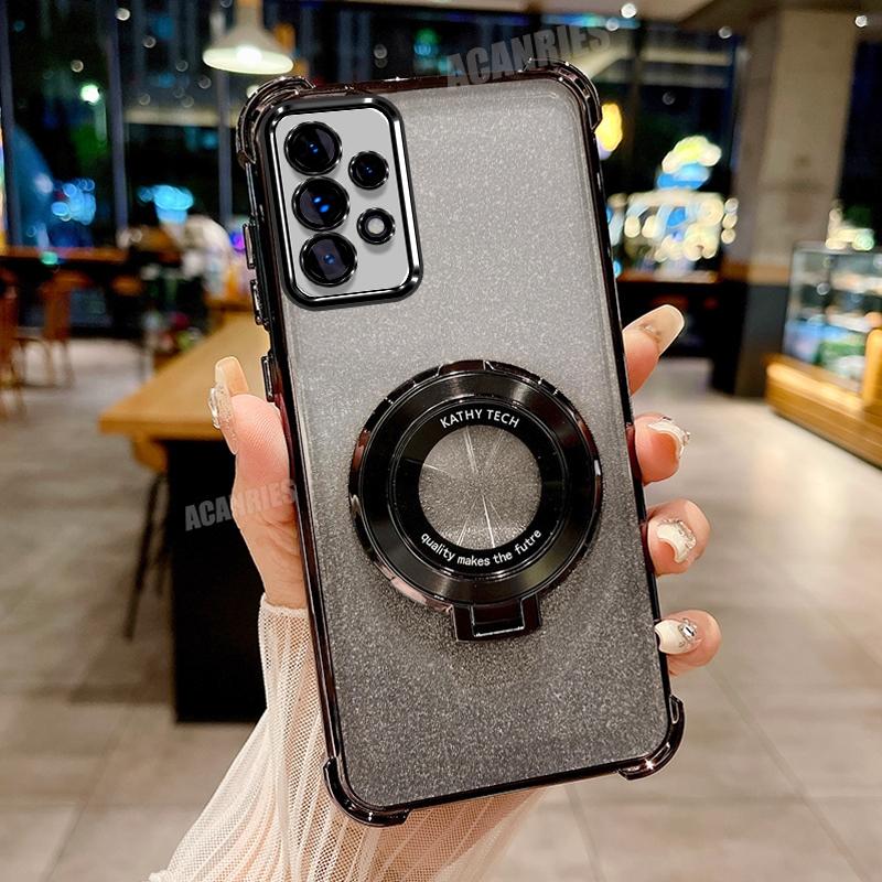 A 52 32 53 23 33  Plating Holder Case For Samsung Galaxy A52 A53 A33 A23 A13 A73 A32 4g 5g Shockproof Silicone Stand Cover