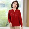 Middle-aged and Old Women's Natal Year Temperament Top Mother Autumn Clothes New Pullover Red Sweater Noble Bottoming Shirt